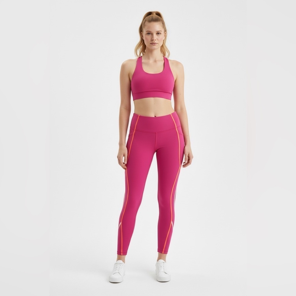 Member’s Mark Everyday Fashion Leggings Fuchsia Pink Orange Trim Size M